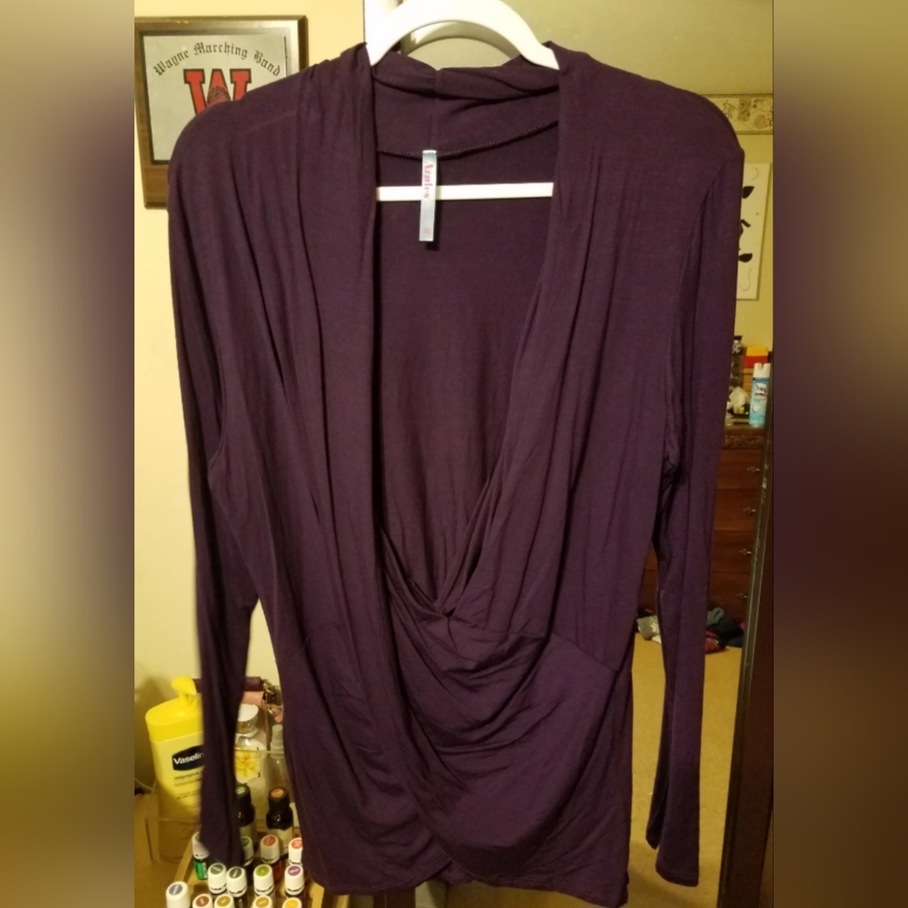 Azules Deep Purple Drape Front Blouse